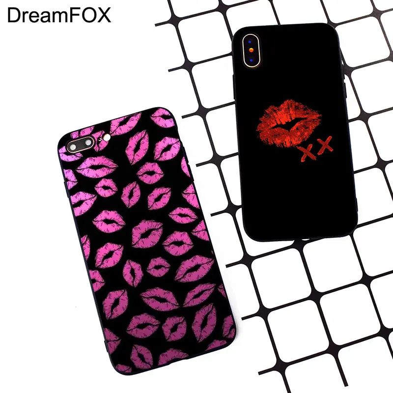 M520 Kiss Me Lips Lipstick Black Soft TPU Silicone Case Cover For Apple iPhone 11 Pro XR XS Max X 8 7 6 6S Plus 5 5S 5G SE |