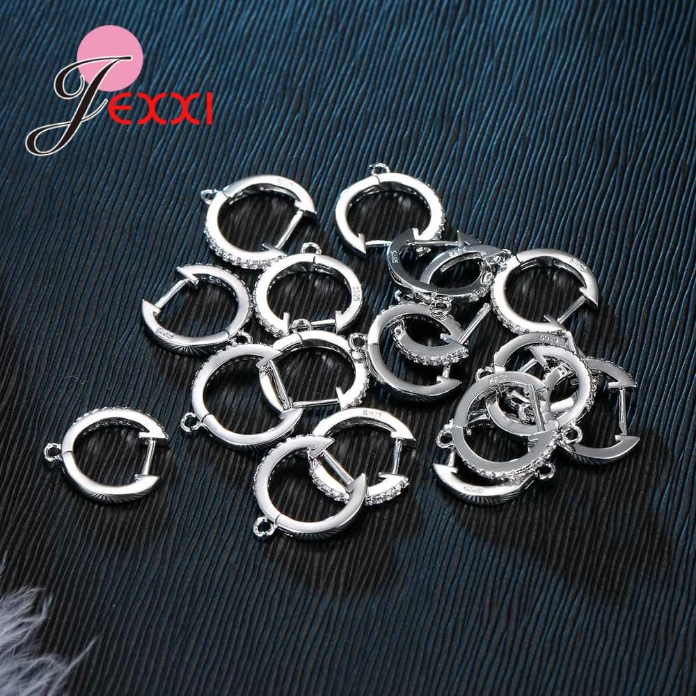 

Classic Round Shape Setting White Crystals 925 Sterling Silver Hoop Earrings Party Accessories Finding For DIY Jewelry