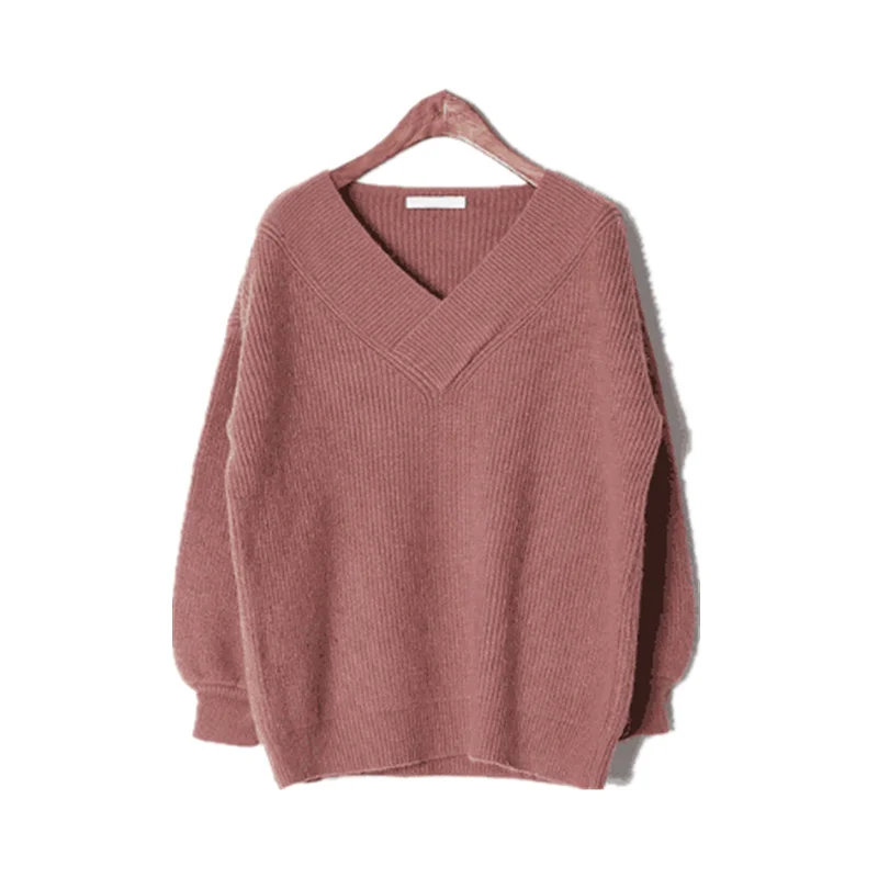 Qiukichonson 2018 Vintage V Neck Sweater Women Autumn Winter Tops Korean Fashion Jumper Pullover Long Sleeve pull femme | Женская одежда