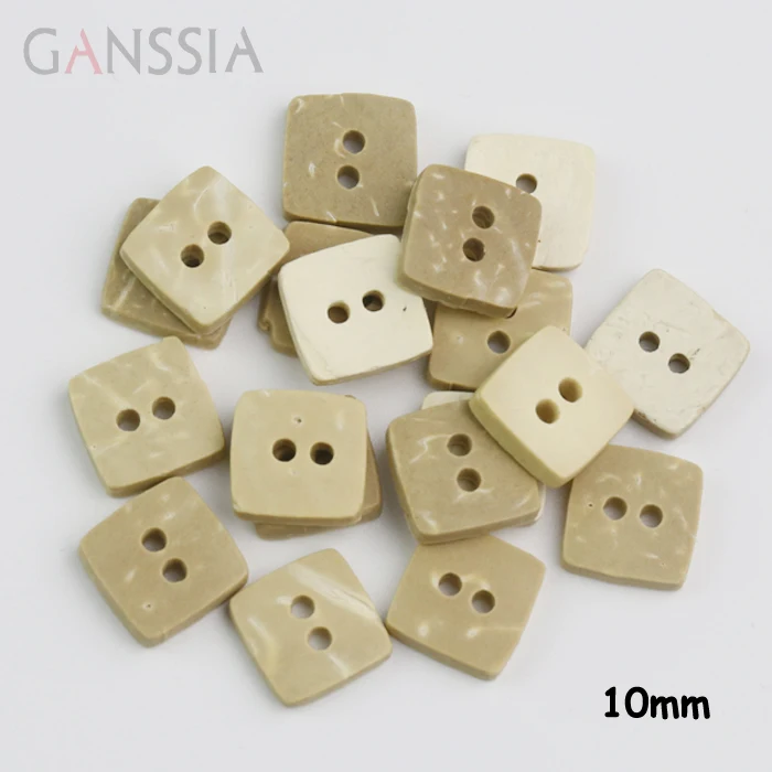 50 шт./лот Size10mm натуральные кокосовые квадратных кнопок кокосовое с 2 отверстиями