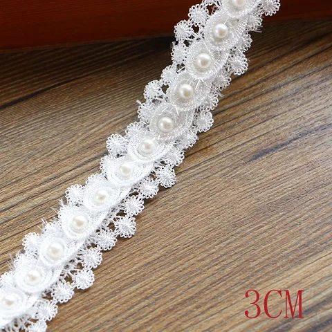 3CM 1YARDS 5 см 1 ярдов жемчужный цветок лист ручной работы вышитый бисером кружевной отделкой лента для Аппликации свадебный пошив одежды «сделай сам» Аксессуары - Цвет: 3CM 1YARDS