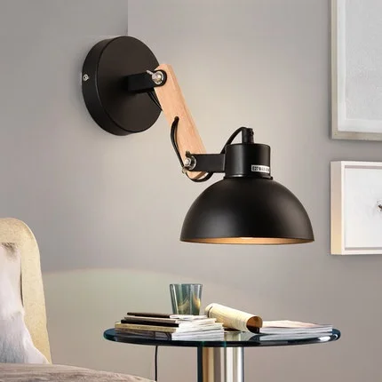 Скандинавские Современные настенные бра Отрегулируйте Деревянные железные