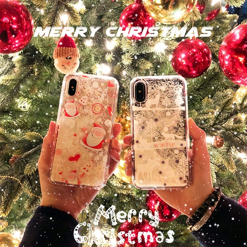 Роскошные Плывун Рождество чехол для iPhone 7 8 плюс Чехол с блестками X Xs Max Xr 6 6s plus |