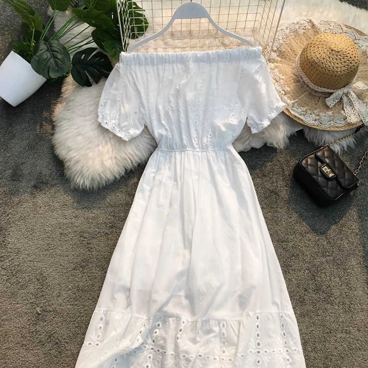 Pearl Diary 2019 женское летнее платье с открытыми плечами однотонное белое сексуальное