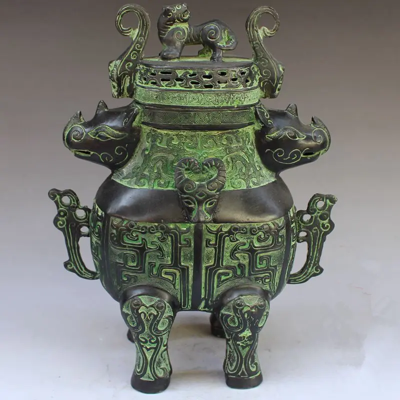 

Китайская Бронзовая голова носорога голова зверя курильница статуя