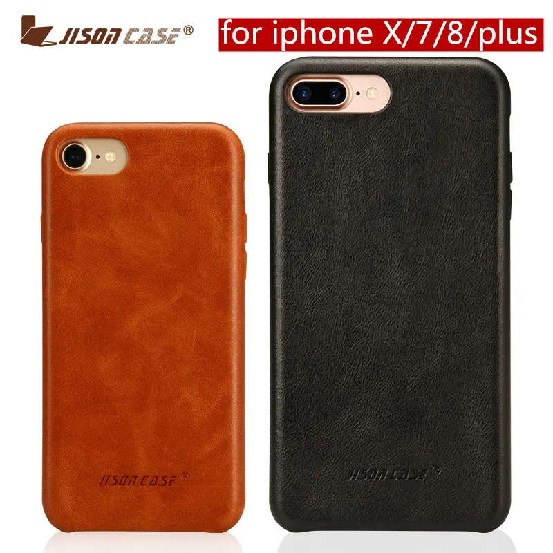 Genuine Leather Phone Case for iPhone 7 8 X Cover Jisoncase Slim Hard Back plus 5.5 |