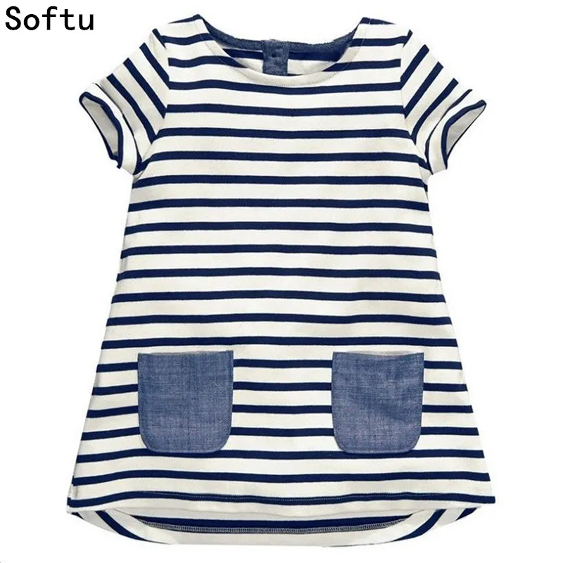 Платье для маленьких девочек Softu летнее платье в синюю полоску с короткими