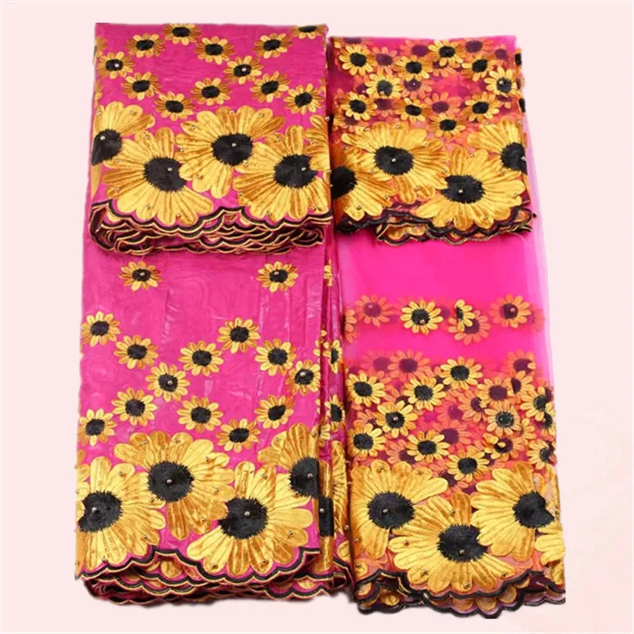 Удивительные Свадебные африканские Цветочная вышивка Базен кружева и 2 двор