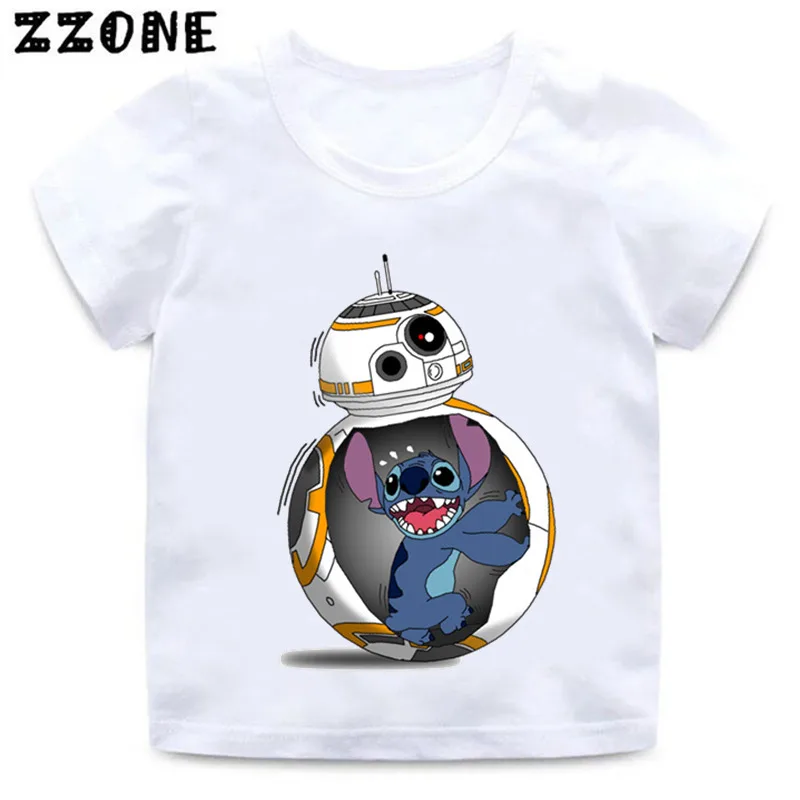 whiteO Футболка с принтом Стича и Лило/Пикачу/BB-8 для мальчиков и девочек, детская забавная одежда, Детская летняя белая футболка, ooo5218 - Цвет: whiteO