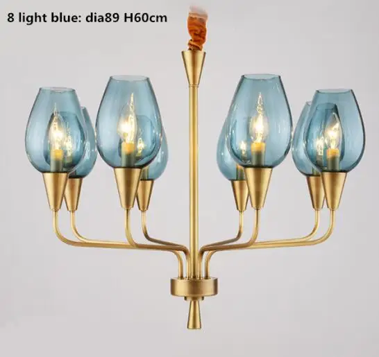 8 light blue Роскошные Европа Медь Led люстра E14 Стекло Люстра для Гостиная Led Lamparas подвесной светильник Светодиодная лампа для внутреннего освещения лампы - Цвет абажура: 8 light blue