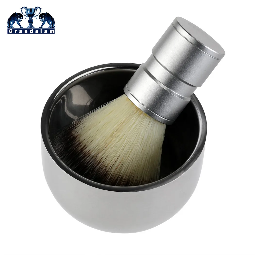 2in1 Brush set Grandslam синтетическая бритвенная щетка с двойным слоем из нержавеющей стали, чаша для бритья, кружка, держатель для бритвы, подставка, спроектированная для лучшего бритья - Цвет: 2in1 Brush set