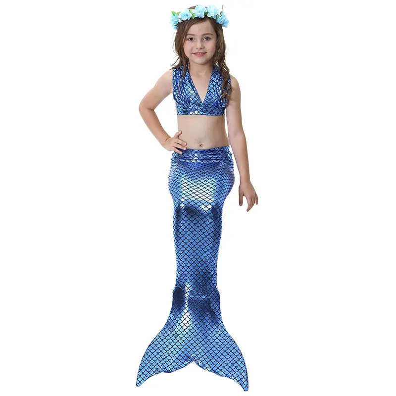 Новые Детские Косплэй русалки для девочек Купальник хвост Моноласты Сияющий