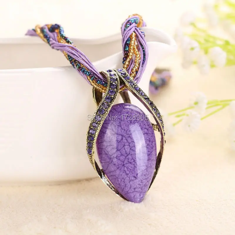 

Stone Necklace Waterdrop Turqu Stone Pendant Vintage Jewelry Jewellery Bijouterie for Women Girls 1 Piece