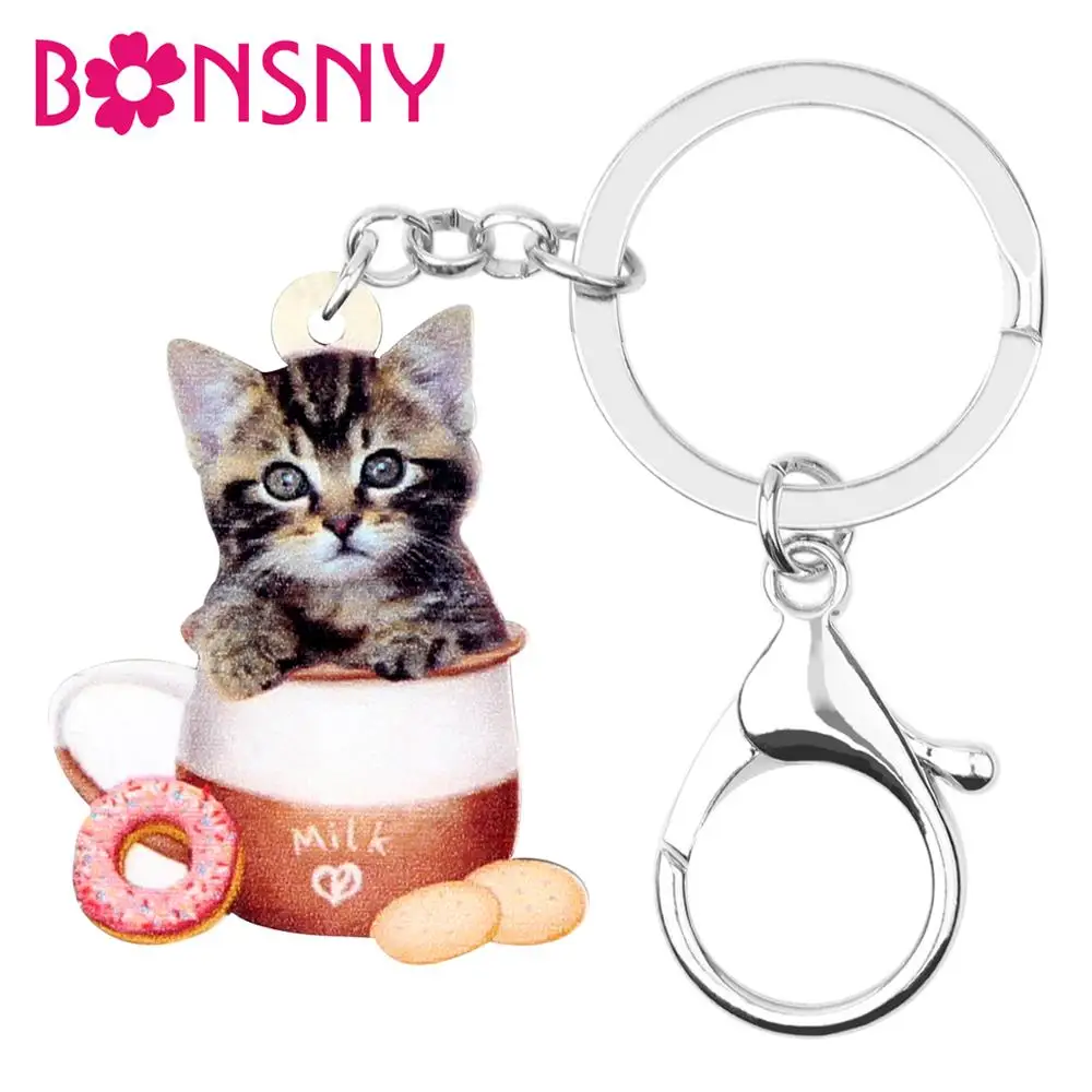 Bonsny брелок для ключей с кофейной чашкой кошкой уникальные модные украшения