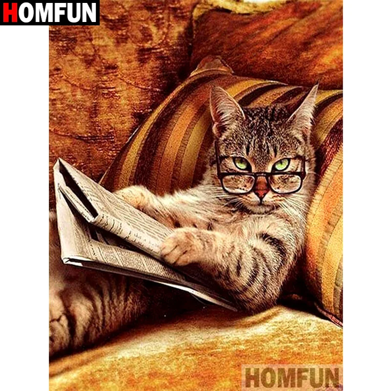 

Алмазная 5D картина HOMFUN «Кот», вышивка крестиком, полная выкладка, квадратная/круглая, «сделай сам», домашний декор, подарок, A16935