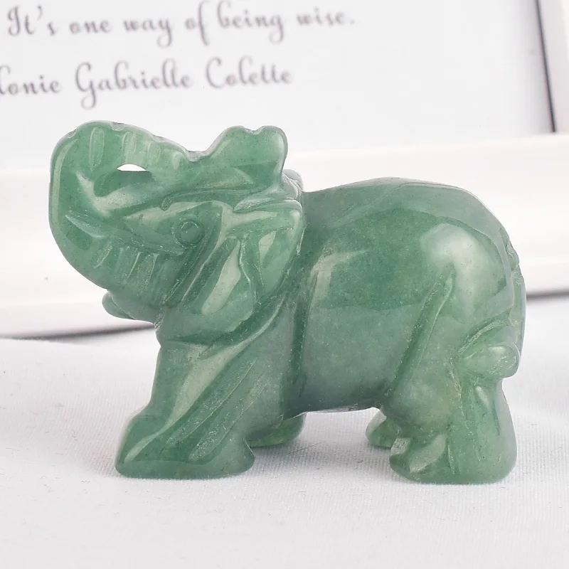 

2 inch Gemstones Natural green aventurin elephant figurine carved craft mini animal healing crystals statues for kids room decor