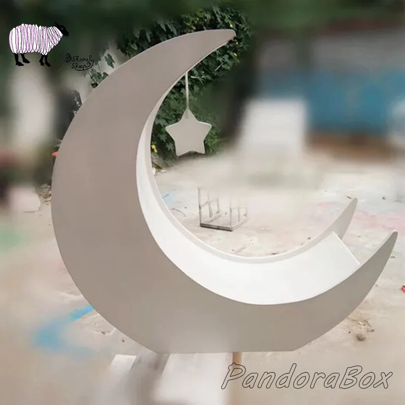 Фон для фотосъемки новорожденных с изображением луны и звезд деревянная корзина