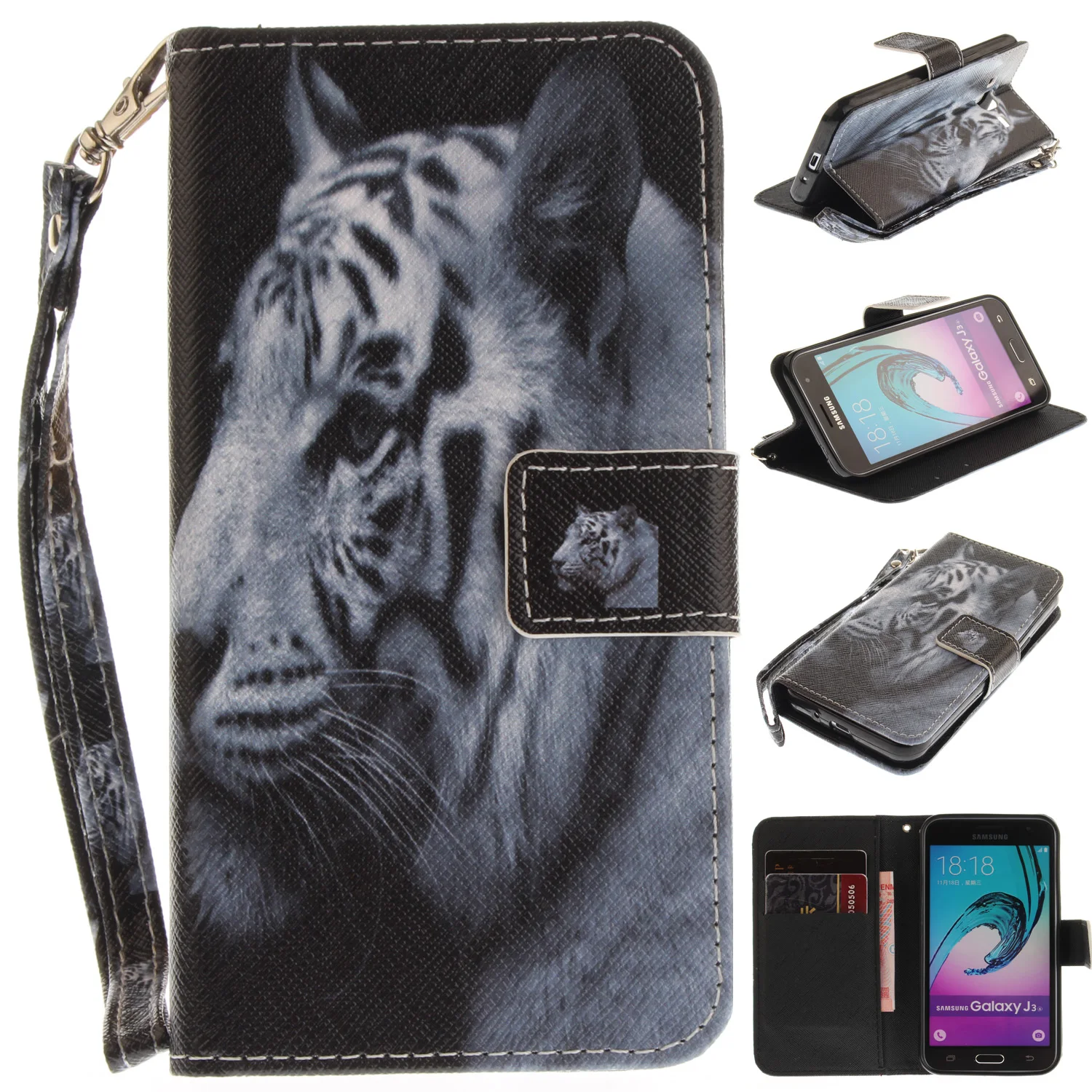Flip Case For Samsung Galaxy J3 2016 J320 J 3 320 Phone Leather Cover SM-J320 SM-J320F SM J320H J320F J320p J320Fn J320F/DS | Мобильные
