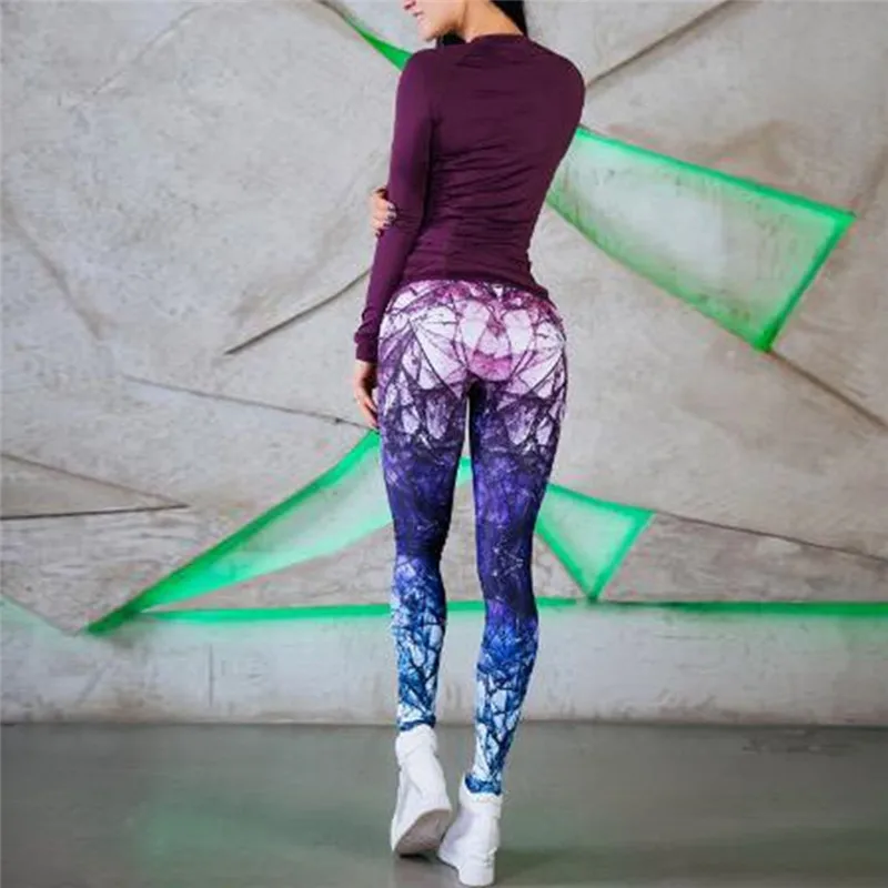 1set Female Women's Pencil Pants Sexy Leggings Fitness Slim High Waist Digital Print Trouser | Женская одежда