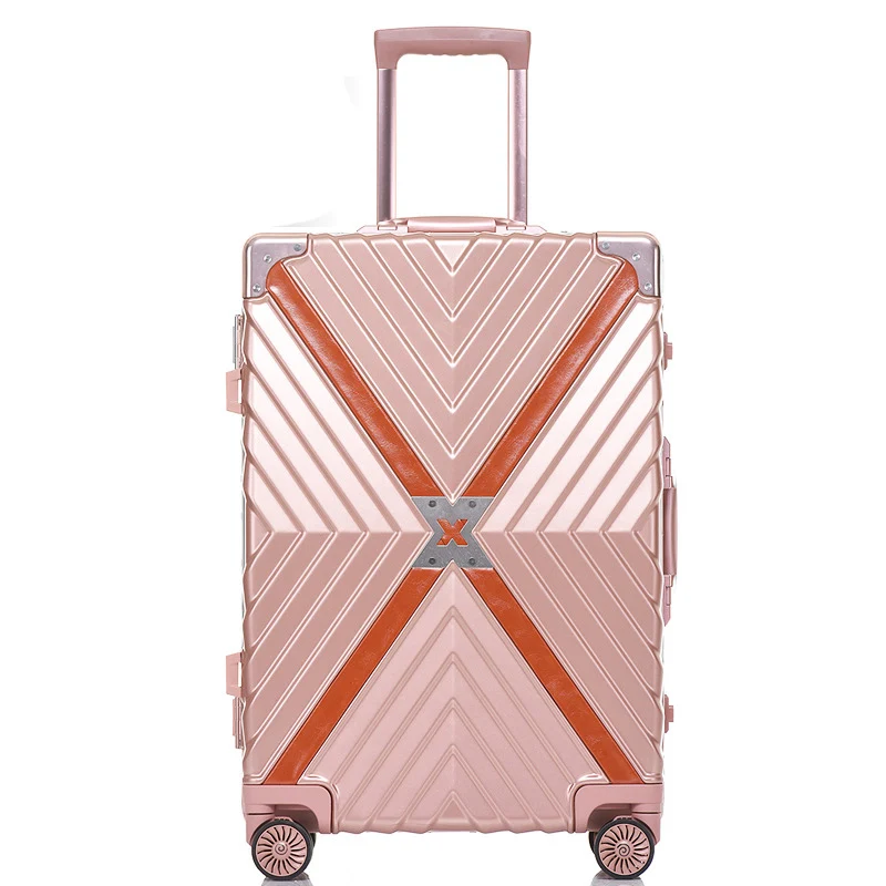 rose gold Letrend алюминиевая рама вращающийся багажник 24 дюймов Мужская Ретро сумка на колесиках для путешествий вместительные чемоданы колеса женская сумка багажник - Цвет: rose gold