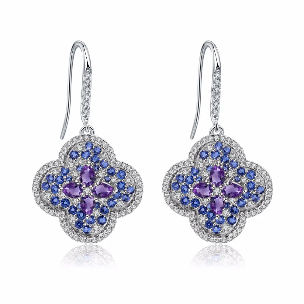 GEM'S BALLET 1.21Ct Natural Flower Amethyst Drop Earrings for Women 925 Sterling Silver Vintage Gemstone Fine Jewelry | Украшения и