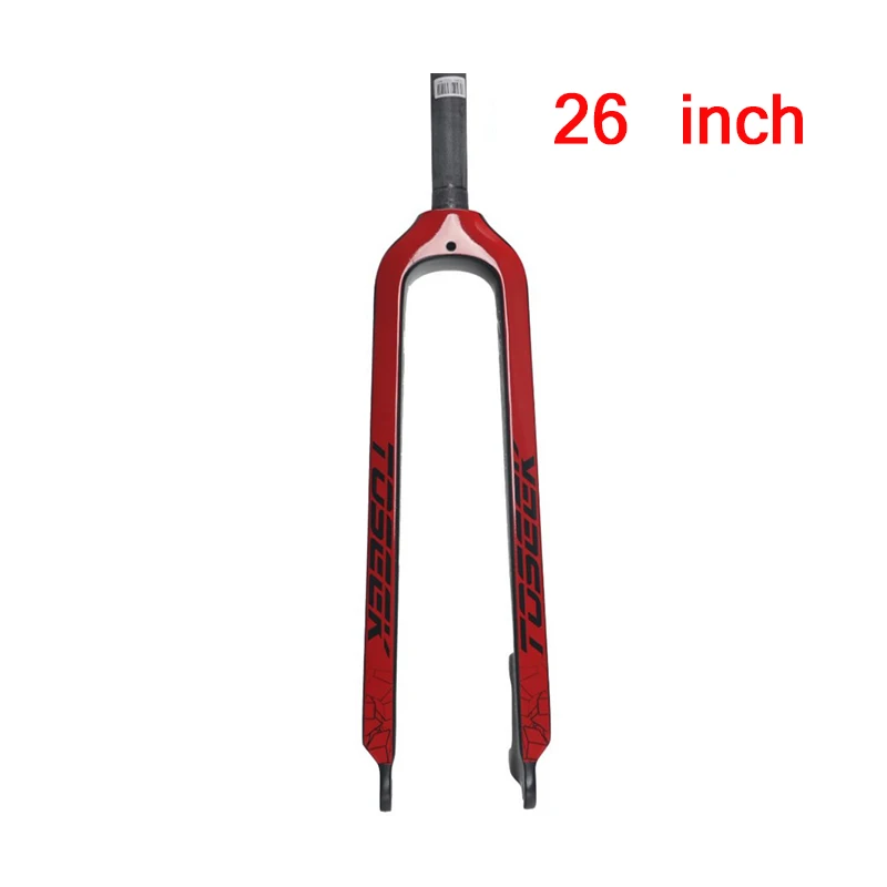 TOSEEK 26/27. 5/2" Углеродные вилки жесткие прямые MTB велосипед 1-1/8" Вилка Цветные горный велосипед Тормозные вилки Superlight - Цвет: Red-26er