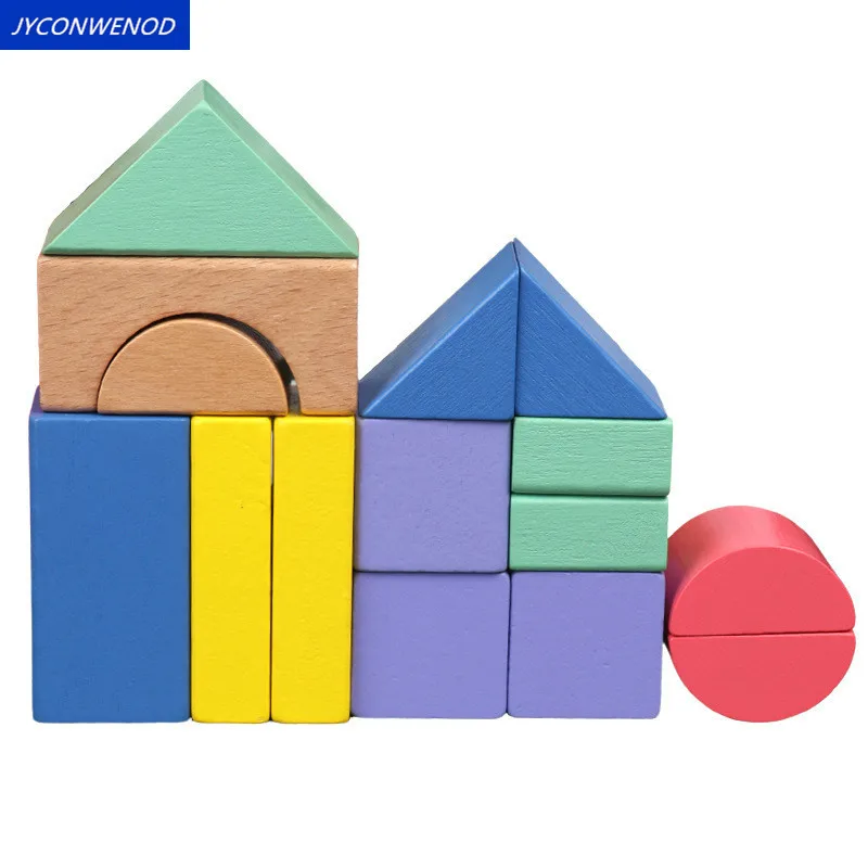 Детские строительные блоки для раннего развития деревянные радужные с 15 зернами