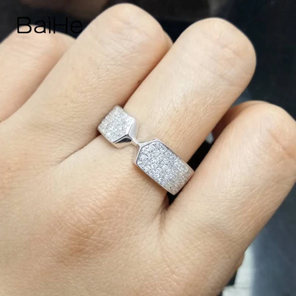 BAIHE стерлингового серебра 925 0.8CT Certified H/SI круглая огранка из натуральной Алмазы обручальные Для женщин модные ювелирные изделия кольцо