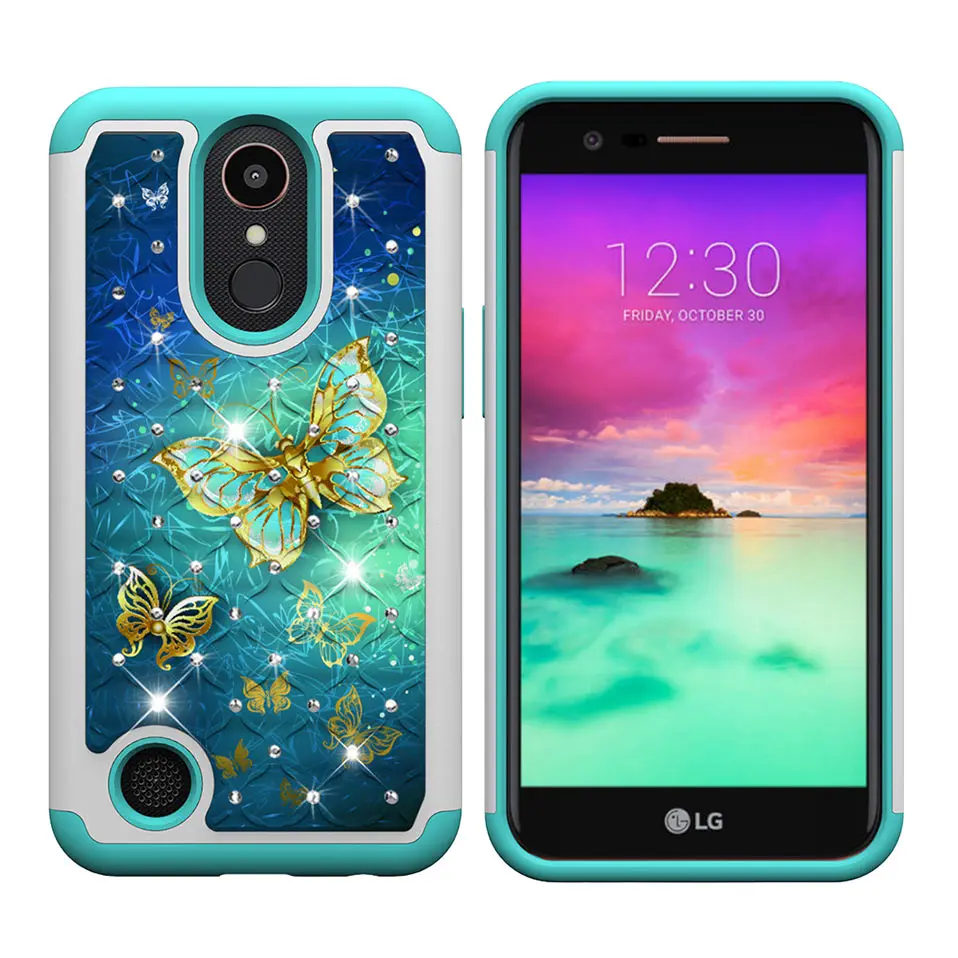 For LG K10 2017 2018 High quality 2-in-1 TPU + PC shells Capa Coque Cover G7 K30 K20 Plus Fashion diamond flash back case |