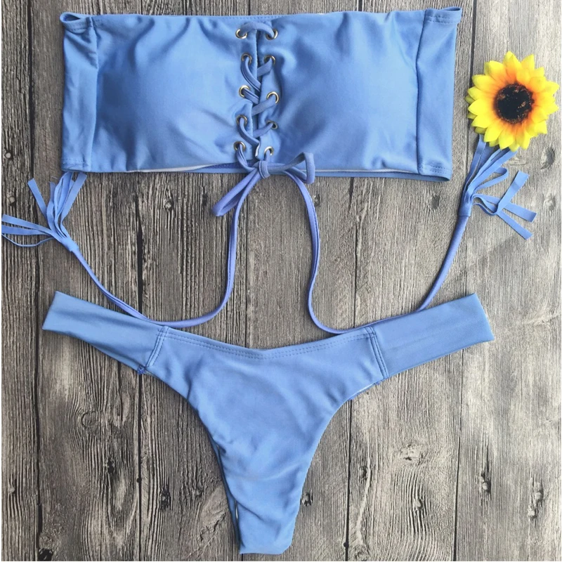 2018 бикини набор Для женщин Плавание костюм сексуальный без бретелей кружевной