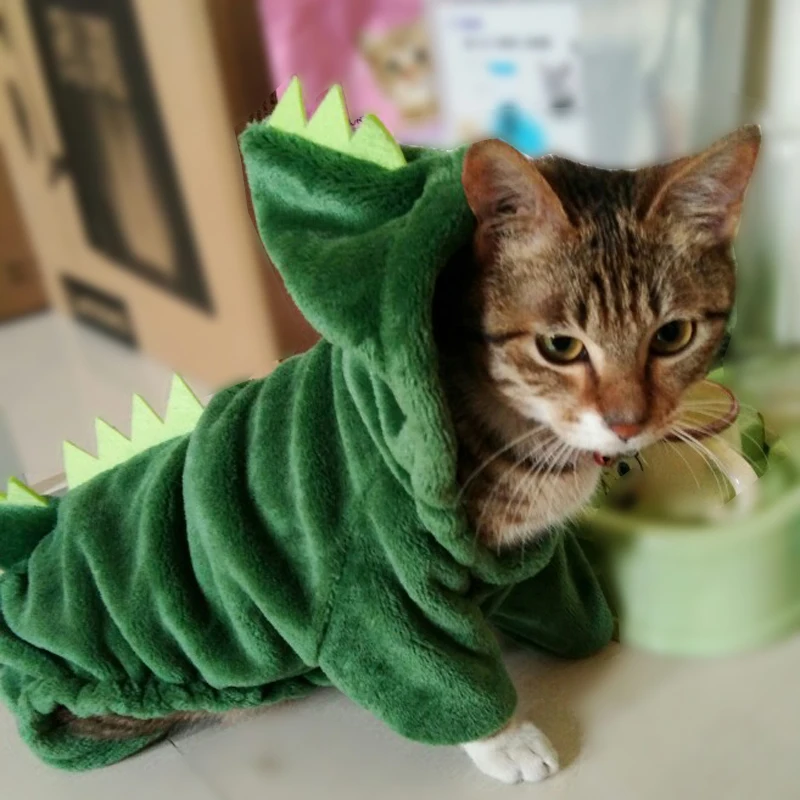 Забавный костюм динозавра для домашнего питомца кота на Хэллоуин одежда