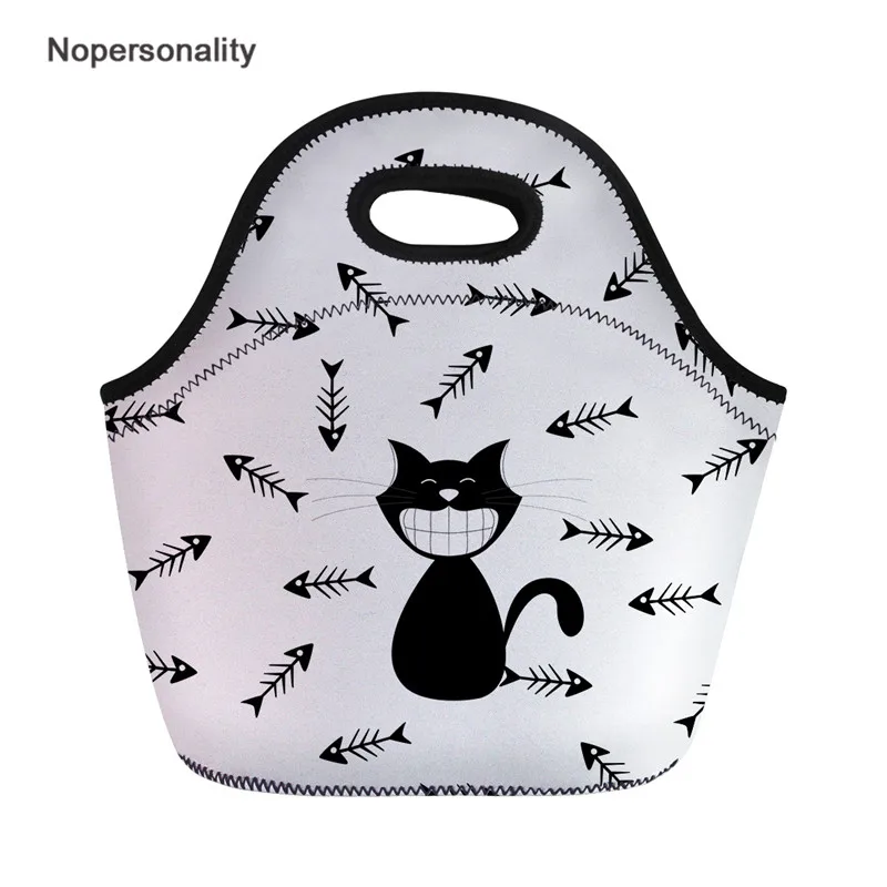 

Nopersonality Cartoon Cat Print Thermal Insulated Tote Picnic Lunch Meal Bag Worker Office Neoprene Portable Insulated Food Bag