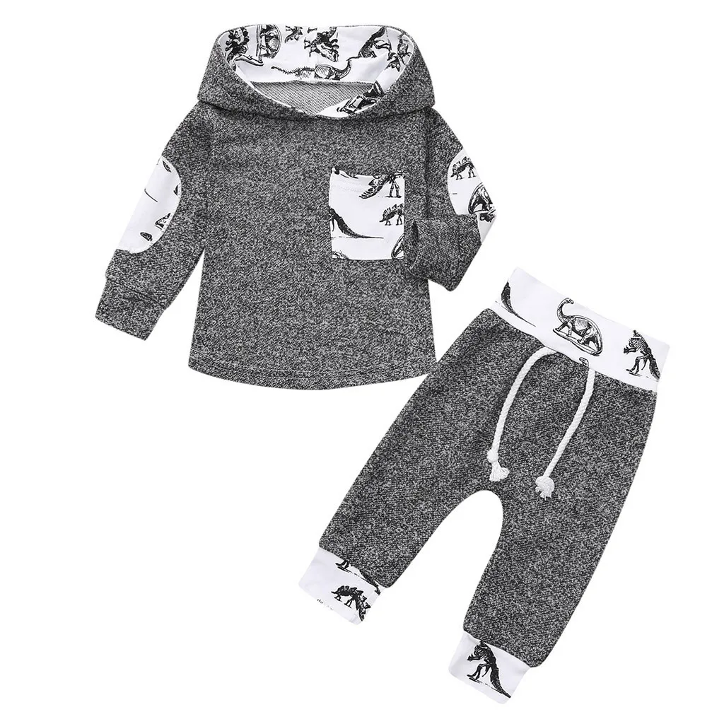 2018 Sale Fashion Infant Baby Boys Girls Dinosaur Print Hoodie Pullover Tops+Pants Outfits Set Christmas Clothing Gift Sets | Детская