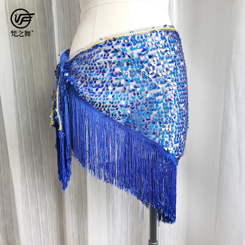 

New belly dance sequins hip scarf Indian dance show tassel waist towel adult female waist chains
