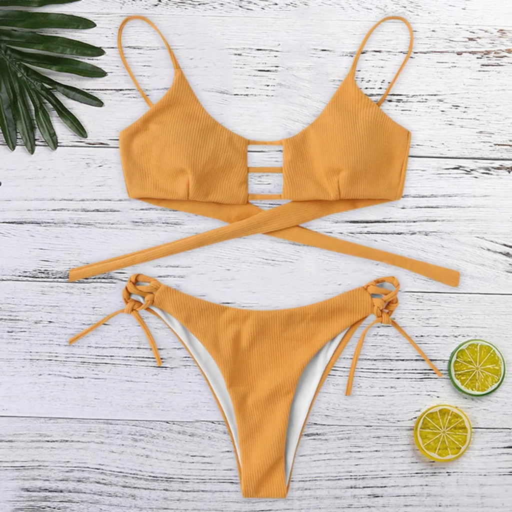 2019 Женский комплект бикини с принтом Мягкий купальник высокой талией купальный