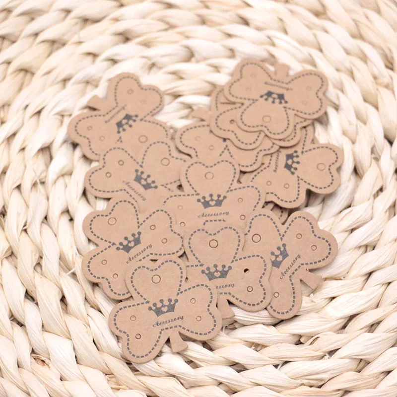 3.8x3.5cm Kraft Paper Stud Earrings Necklace Tag Jewelry Display Card Ear Hooks Cardboard Price Tags 500 pcs/lot Украшения и