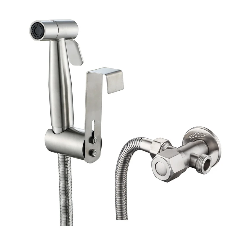 Dual Angle Valve Туалет ручной биде задница Душ Shattaf распылительная головка 304 нержавеющая сталь WC душ комплект с крючками держатель 1,5 м шланг мусульманский Душ спрей - Цвет: Dual Angle Valve