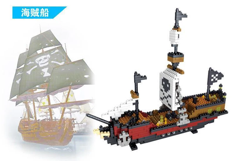 YZ 66505 Caribbean Pirate Skull Ship Boat 3D Model 780pcs Mini DIY Micro Building Diamond Nano Blocks Bricks Assembly Toy Gift |