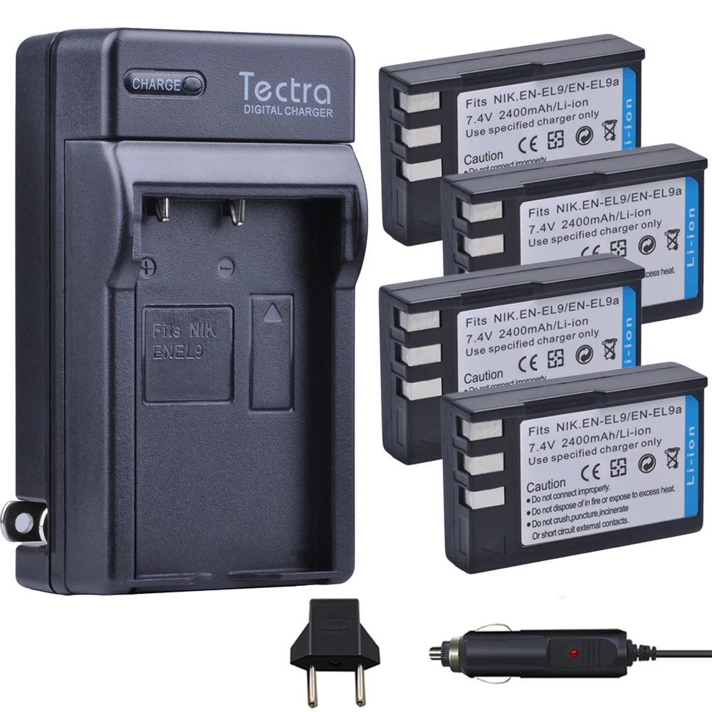Tectra 4 шт. EN EL9 EL9A литий ионная батарея + Цифровое зарядное устройство для Nikon D60 D40 D40X