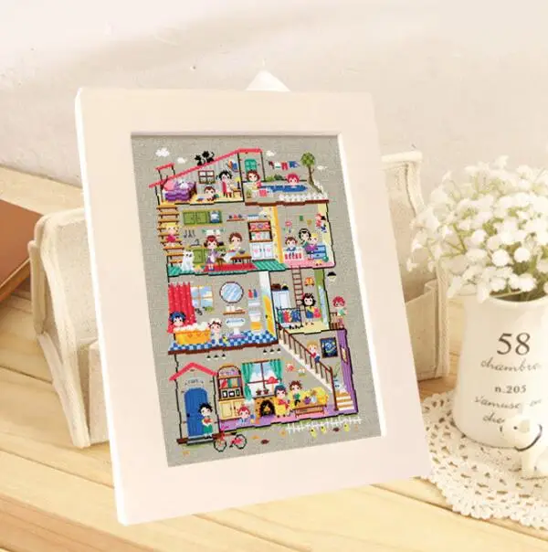 

Коллекция из золота 14/16/18/28/27, Набор для вышивки крестиком, маленький дом, семья, любовь, так себе