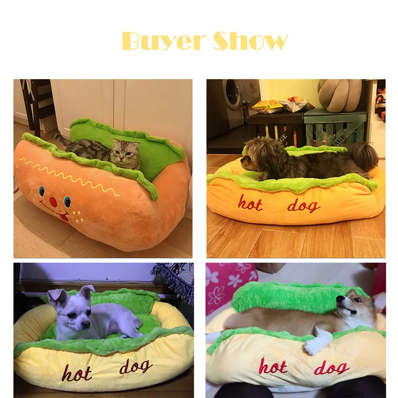 Funny Hot Dog Dog Bed Pet Cat Sofa Cushion Soft& Cozy Cat House Sleeping Bag Puppy Nest Kennel for Small Medium Pet Supplies