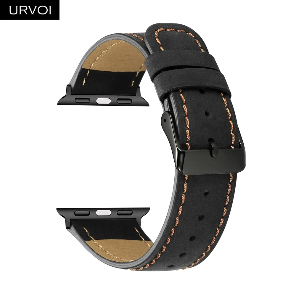 Ремешок URVOI для apple watch series 5 4 3 2 1 кожаный ремешок для iwatch с черной пряжкой мягкая и удобная телячья кожа 40 44 мм