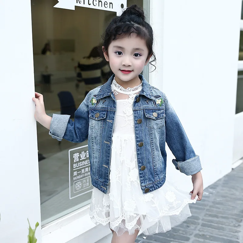 

Spring Autumn New flowers Girls Outerwear embroidery denim jacket Kids Jeans coats children cowboys Girls jackets 2-10Years