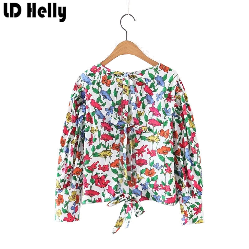 Женщины Цветочный Принт Короткий Блузки О-Образным Вырезом Puff Рукавом Горб из