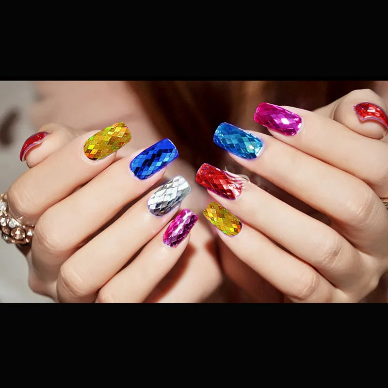 Ромб лазерный зеленый синий 3D голографический ломтик пайетки дизайн ногтей