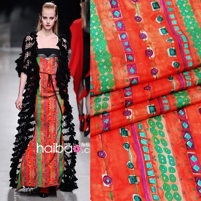 Новая версия новой Красной ткани из крепдешина с принтом юбка одежда платье