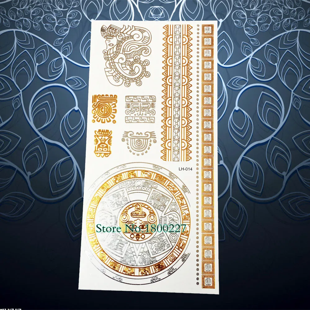 

Gold Flower Bracelet Metallic Tattoo Henna Lace Jewel Flash Temporary Tattoo Sticker 21x10cm Waterproof Tatoo Body Art For Women