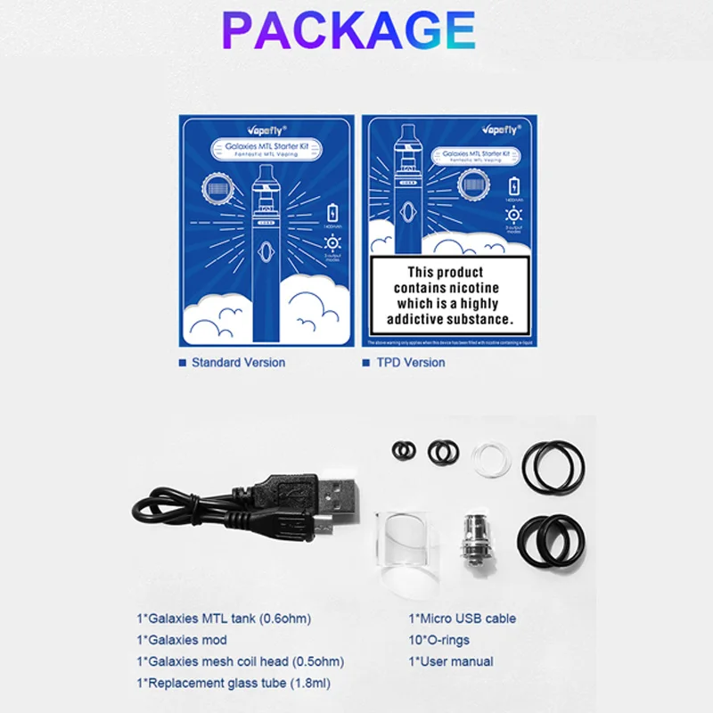 Vapefly Galaxies комплект MTL 1400 мАч встроенный аккумулятор 1 8 мл Vape Mesh tank испаритель
