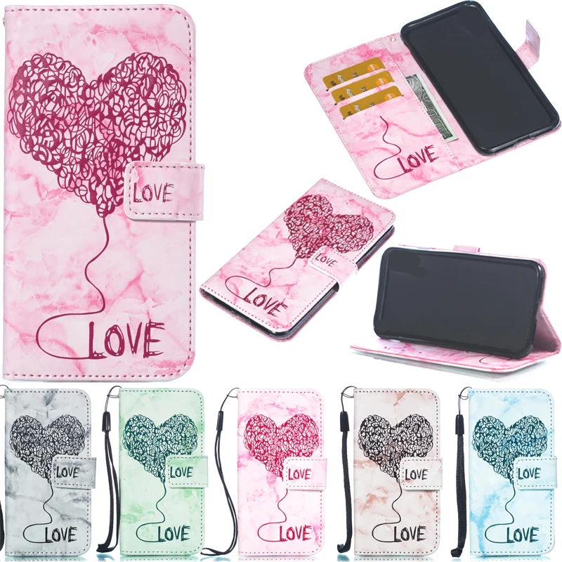 Кожаный флип чехол бумажник с изображением сердца из мрамора мягкий силиконовый