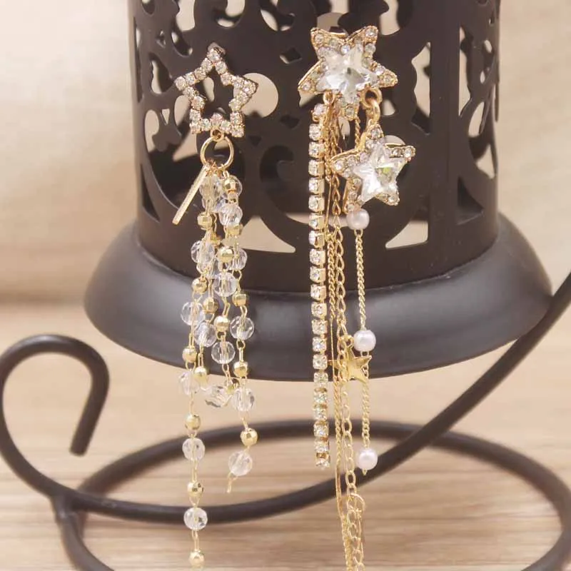 classical bohemia gold asymmetric sexy beautiful gift to lover earring tassle 925 silver needle fashion design baroque Earring | Украшения